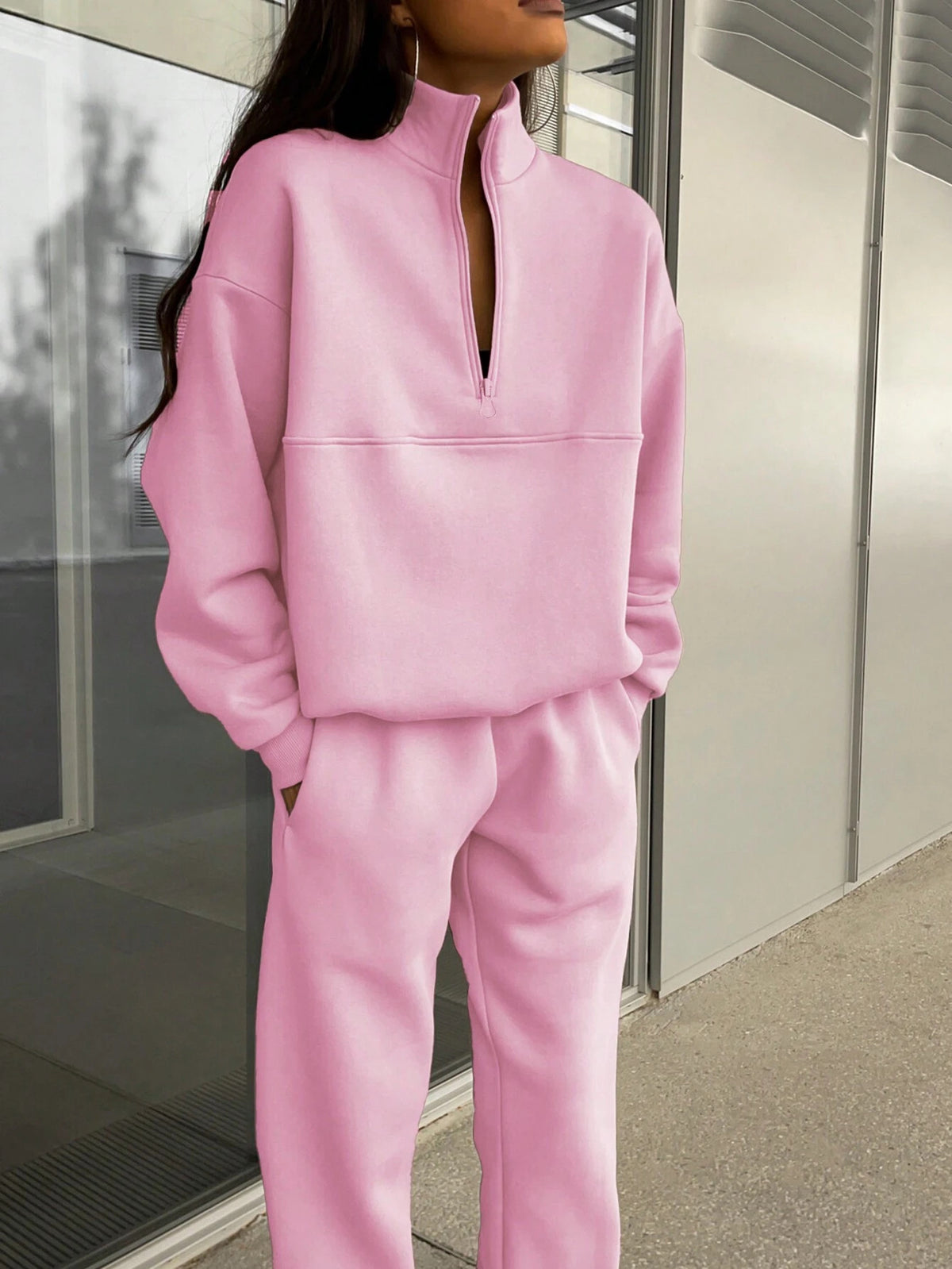 Women's Sporty Full-Zip Sweatshirt and Pants Set
