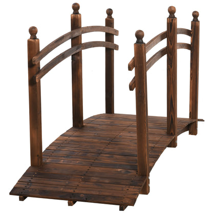 7.5' Fir Wood Garden Bridge Arc Walkway with Side Railings, Perfect for Backyards, Gardens, & Streams, Carbonized