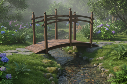 7.5' Fir Wood Garden Bridge Arc Walkway with Side Railings, Perfect for Backyards, Gardens, & Streams, Carbonized