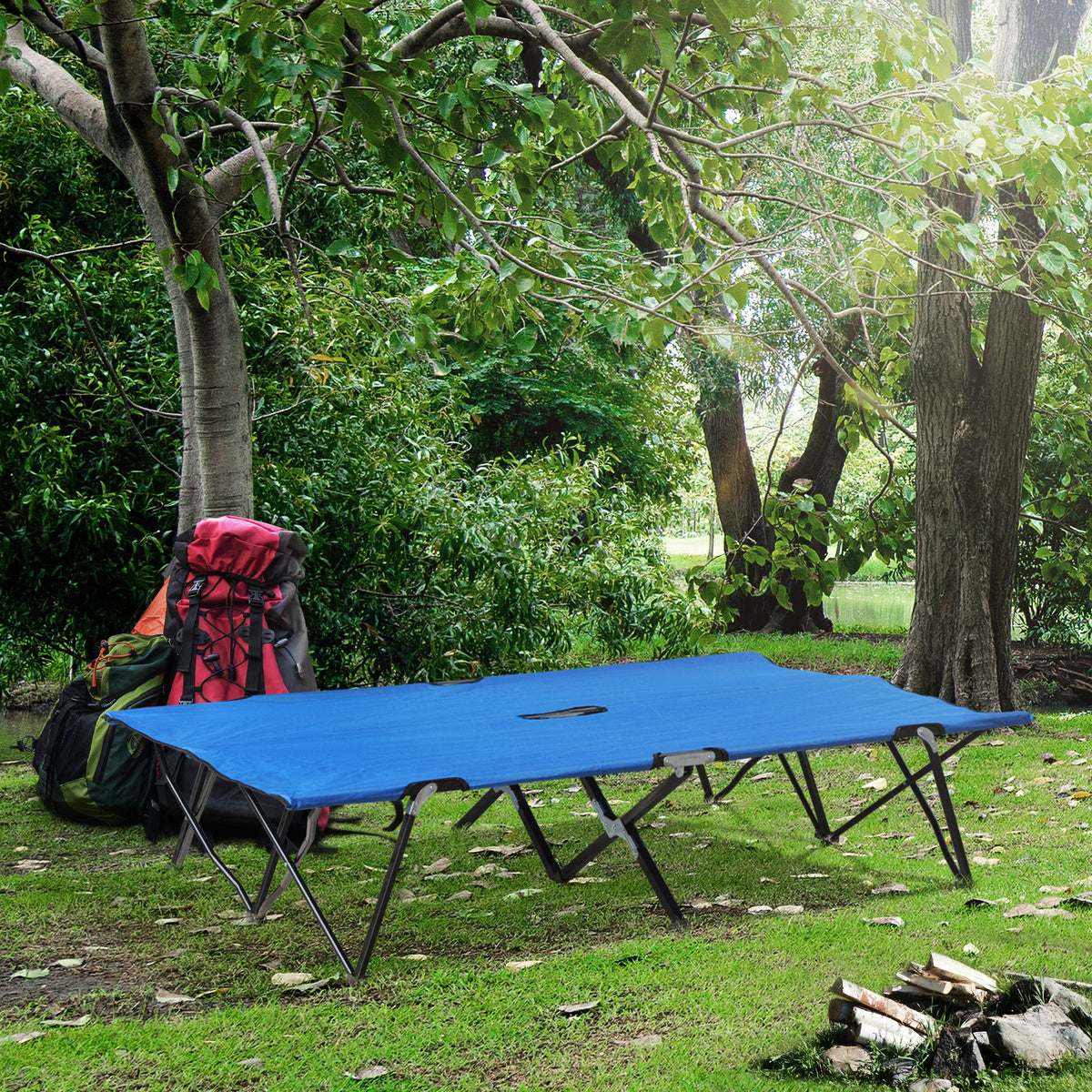 Double Camping Cot for 2 Adults - Folding Elevated Sleeping Cot with Carry Bag, 15 Inch Raised Portable Bed, 300 lbs Capacity