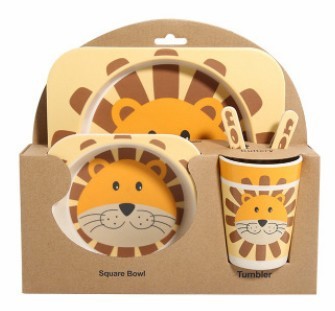 5-Piece Natural Bamboo Fiber Baby Tableware Set – BPA-Free Kids Dishes