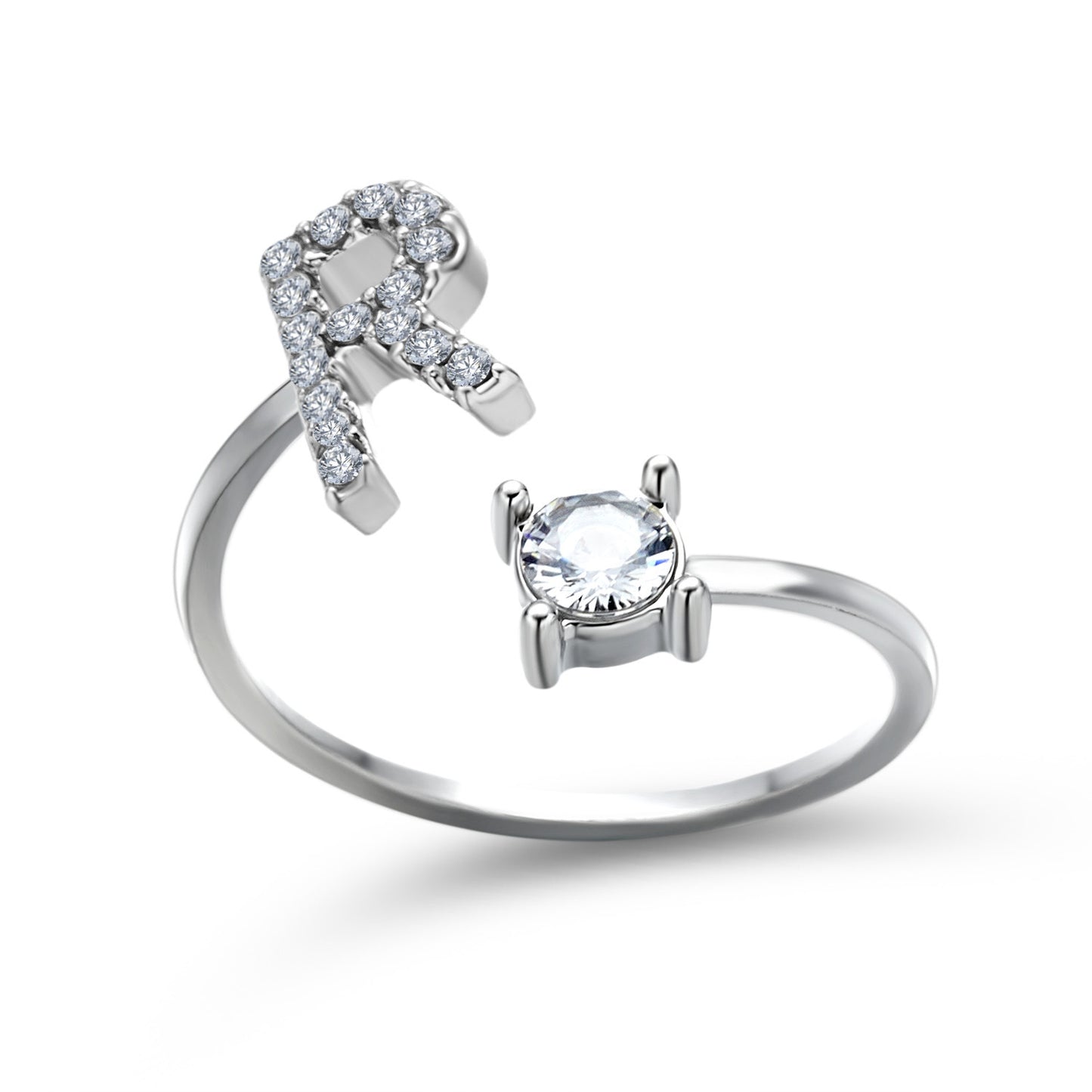 Personalized Initial Letter Ring | Adjustable Zircon Ring for Women