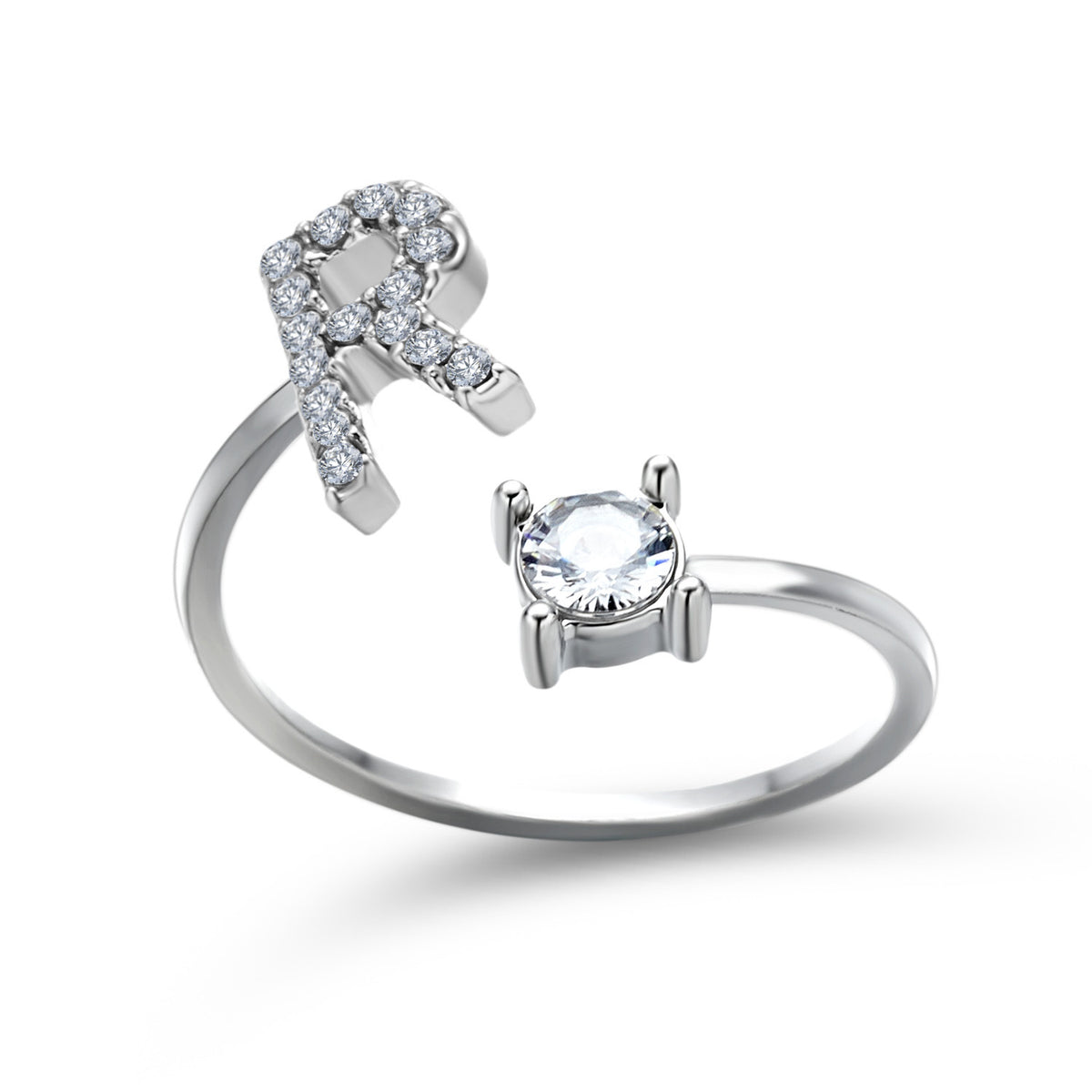 Personalized Initial Letter Ring | Adjustable Zircon Ring for Women