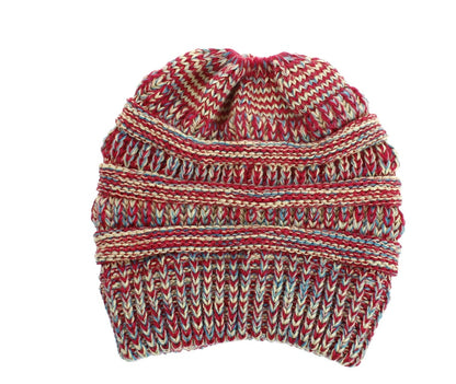 Mixed Color Knitted Wool Hat Ladies Ponytail Hat