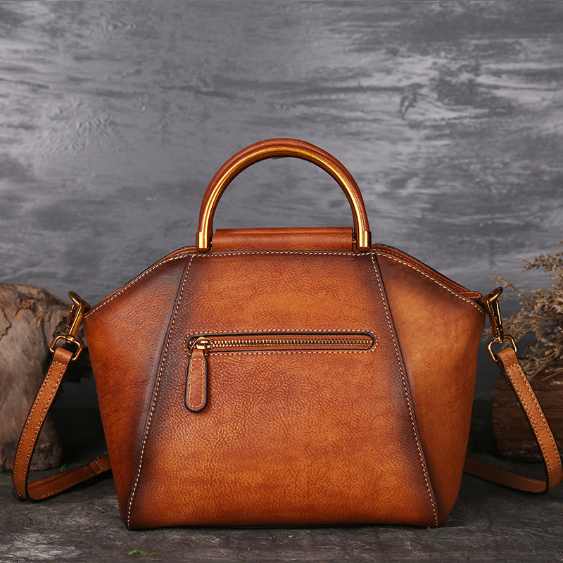 Embossed Leather Messenger Bag - Totem Pattern