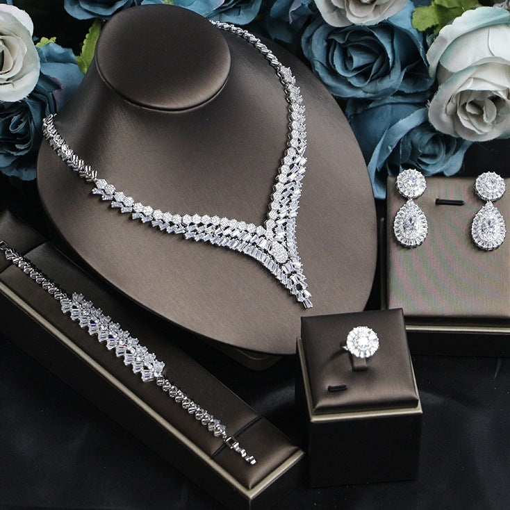 Zircon Botanical Jewelry Set – Necklace, Bracelet, Ring & Earrings