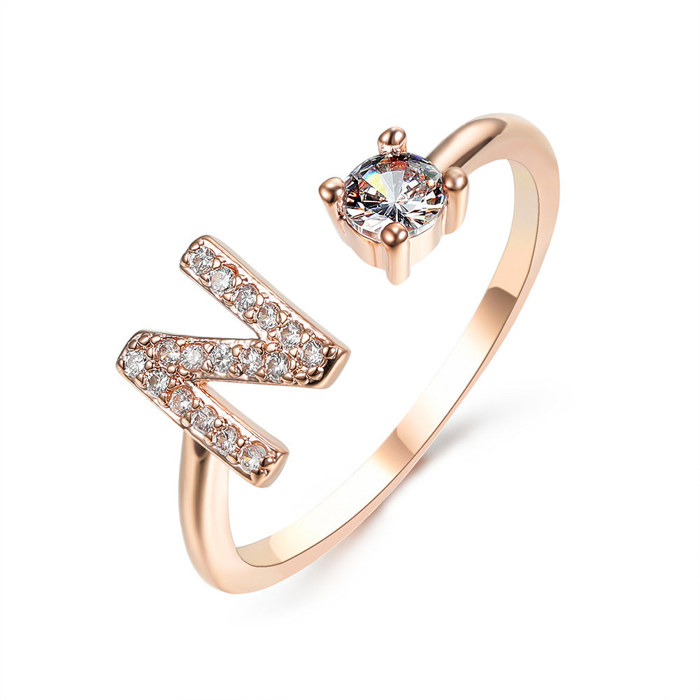 Personalized Initial Letter Ring | Adjustable Zircon Ring for Women