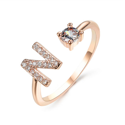 Personalized Initial Letter Ring | Adjustable Zircon Ring for Women