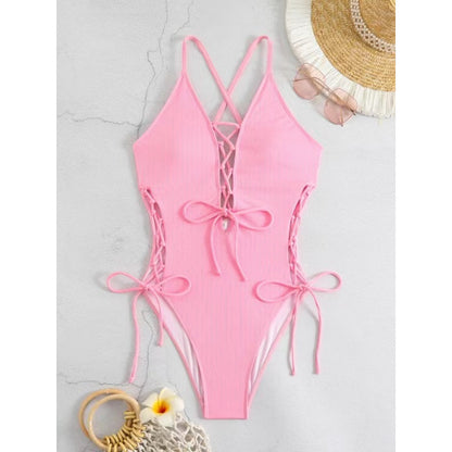 Women's Backless One-Piece Swimsuit – Solid Color Sleeveless Bathing Suit
