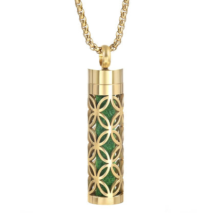 Gold Stainless Steel Aromatherapy Necklace - Cylindrical Hollow Pendant Essential Oil Diffuser