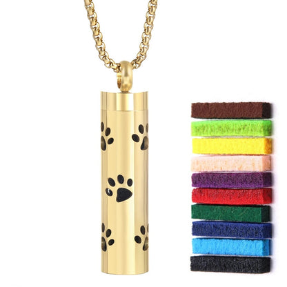 Gold Stainless Steel Aromatherapy Necklace - Cylindrical Hollow Pendant Essential Oil Diffuser