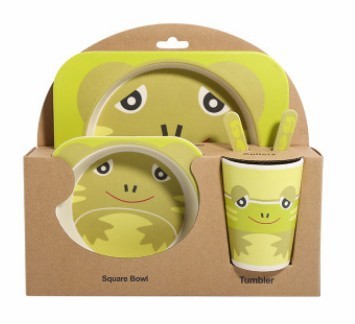 5-Piece Natural Bamboo Fiber Baby Tableware Set – BPA-Free Kids Dishes