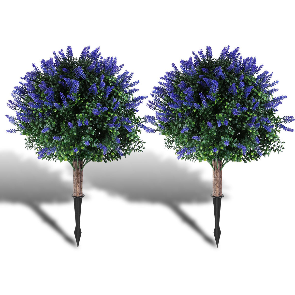 2 Packs Artificial Lavender Topiary Ball Trees UV Resistant Artificial Shrubs Fake Plants Evergreen Artificial Bush With Ground Spike For Indoor Outdoor Front Porch Garden