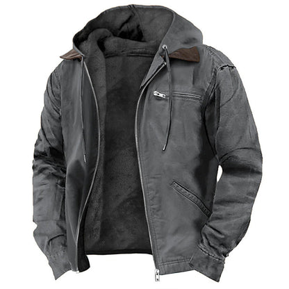 Men's Warm Fleece Zip-up Jacket with Hood & Pockets