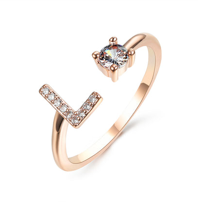 Personalized Initial Letter Ring | Adjustable Zircon Ring for Women
