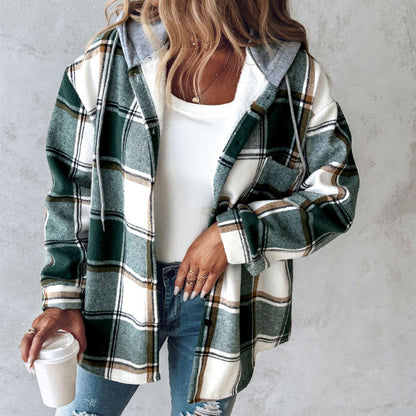 Women's Casual Plaid Hooded Coat for Autumn & Winter