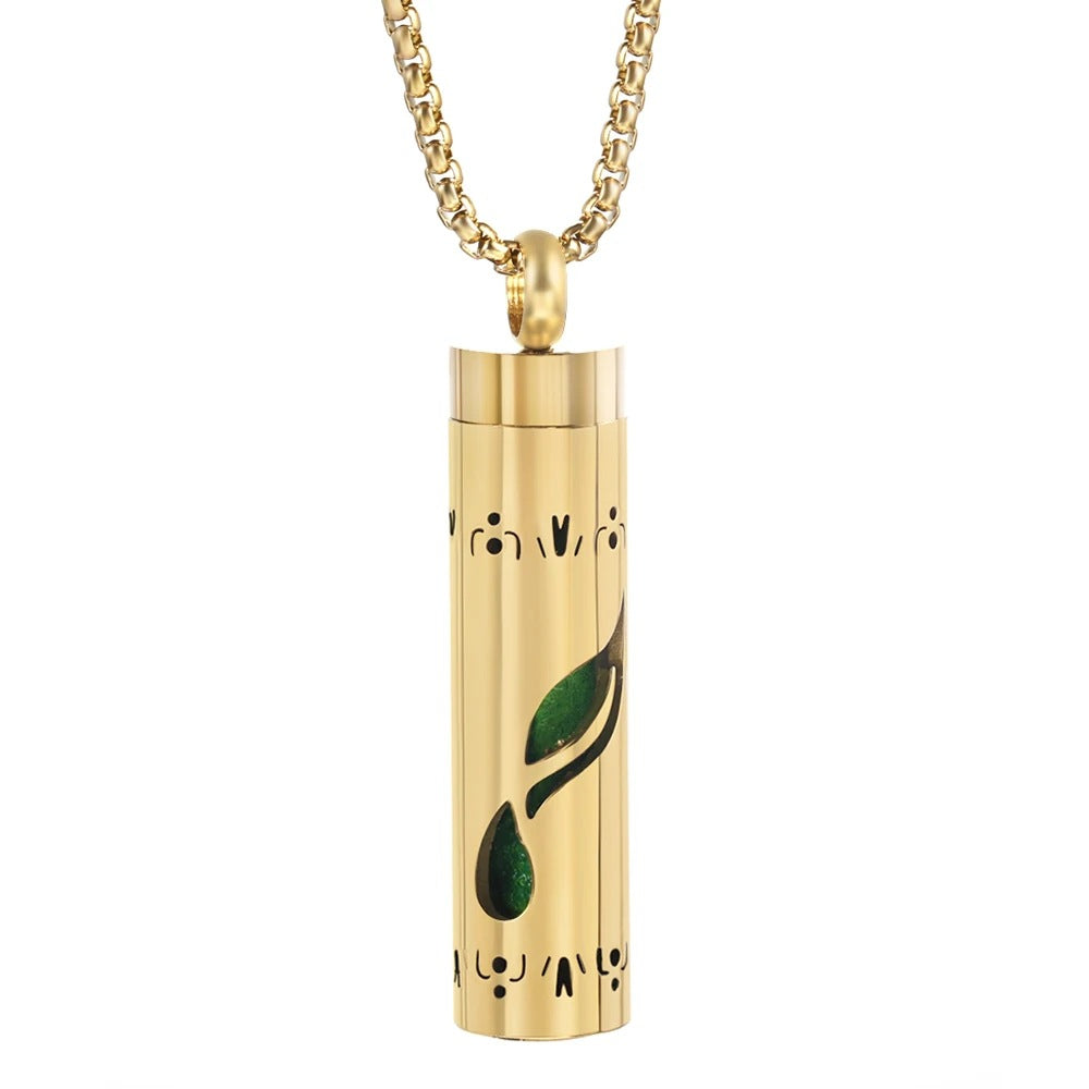 Gold Stainless Steel Aromatherapy Necklace - Cylindrical Hollow Pendant Essential Oil Diffuser