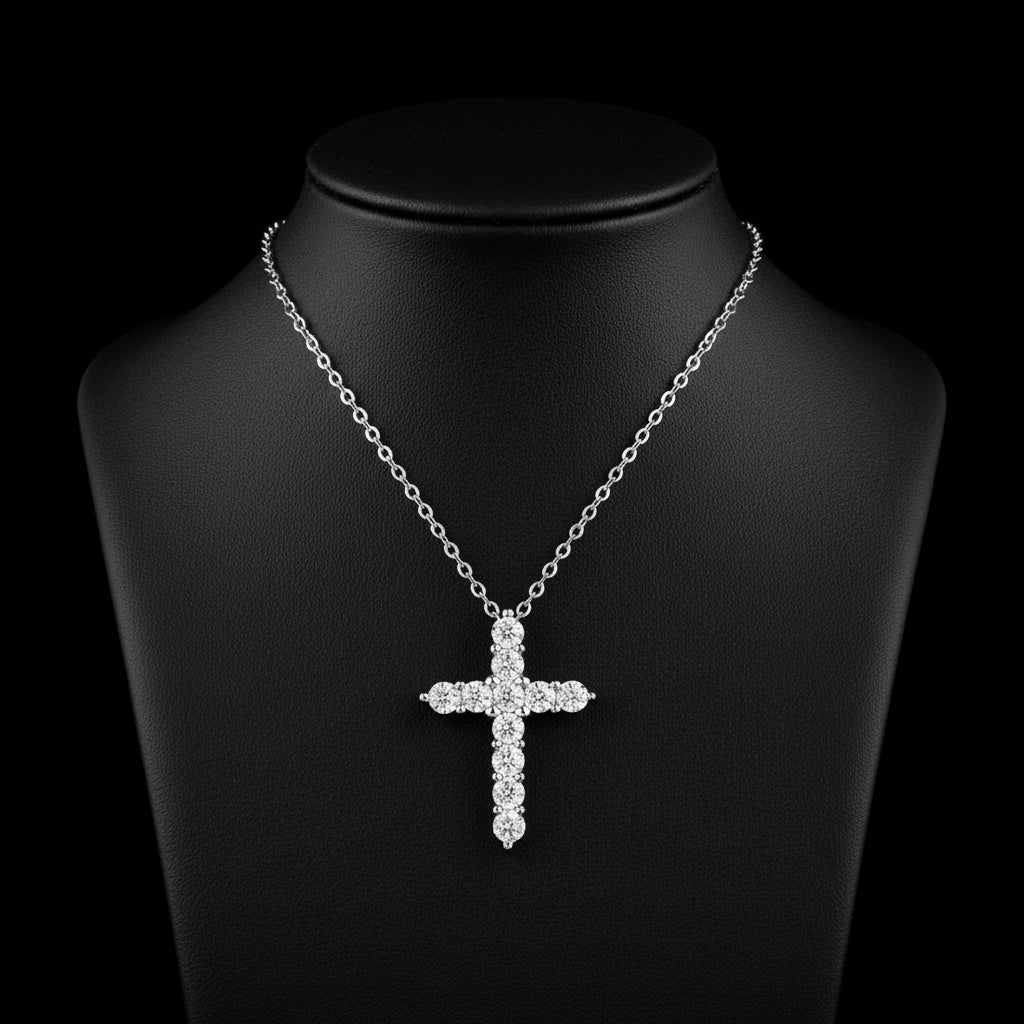 Faith Diamond Pendant Necklace Set - Luxury Moissanite Silver Jewelry for Women