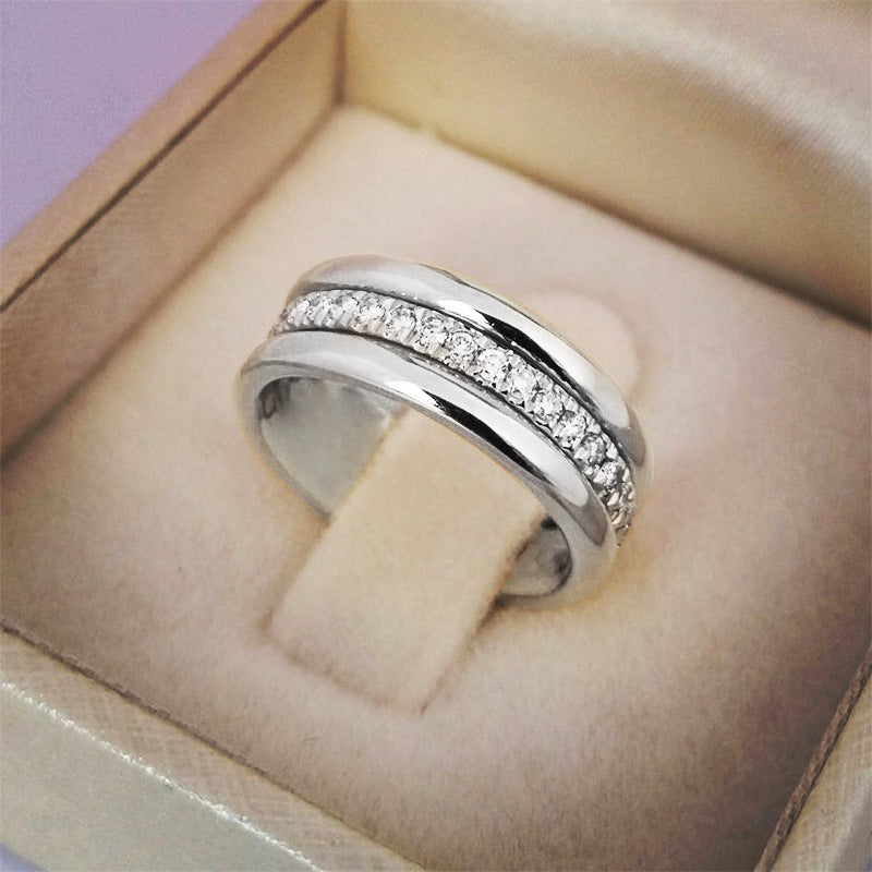 Two-Tone Zircon Ring – Gold & Silver Plated, Geometric Design