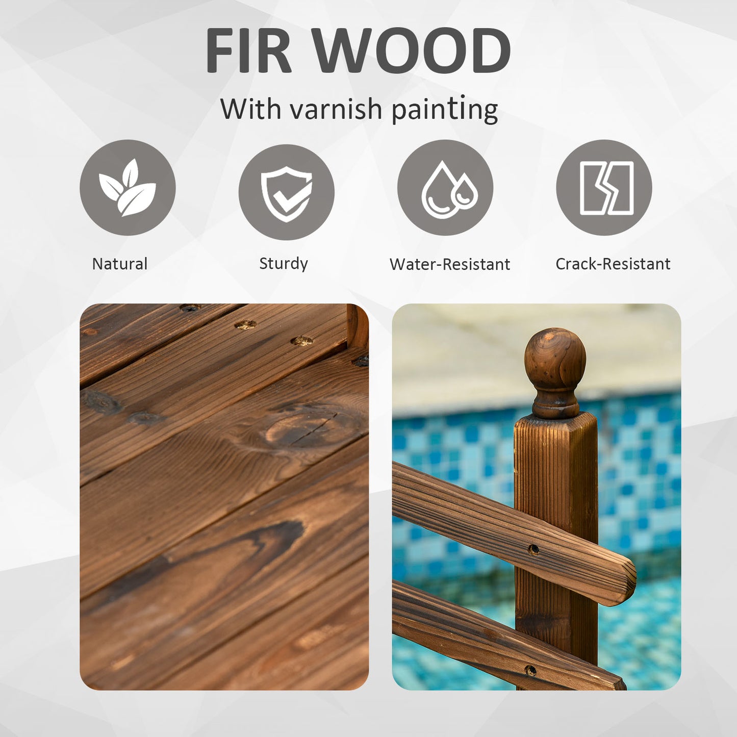 7.5' Fir Wood Garden Bridge Arc Walkway with Side Railings, Perfect for Backyards, Gardens, & Streams, Carbonized