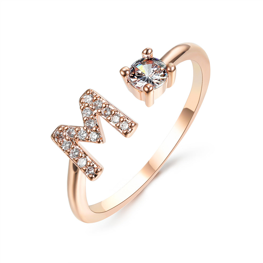 Personalized Initial Letter Ring | Adjustable Zircon Ring for Women