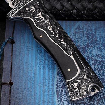 Tactical Folding Pocket Knife - 7CR17 Steel Blade with Wood Handle for Outdoor & Survival