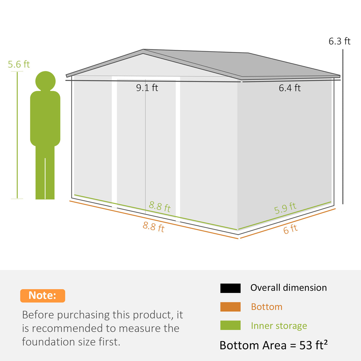 Large Outdoor Storage Shed, 9x6 Garden Tool Shed for Patio, Garage, Lawn, Gray