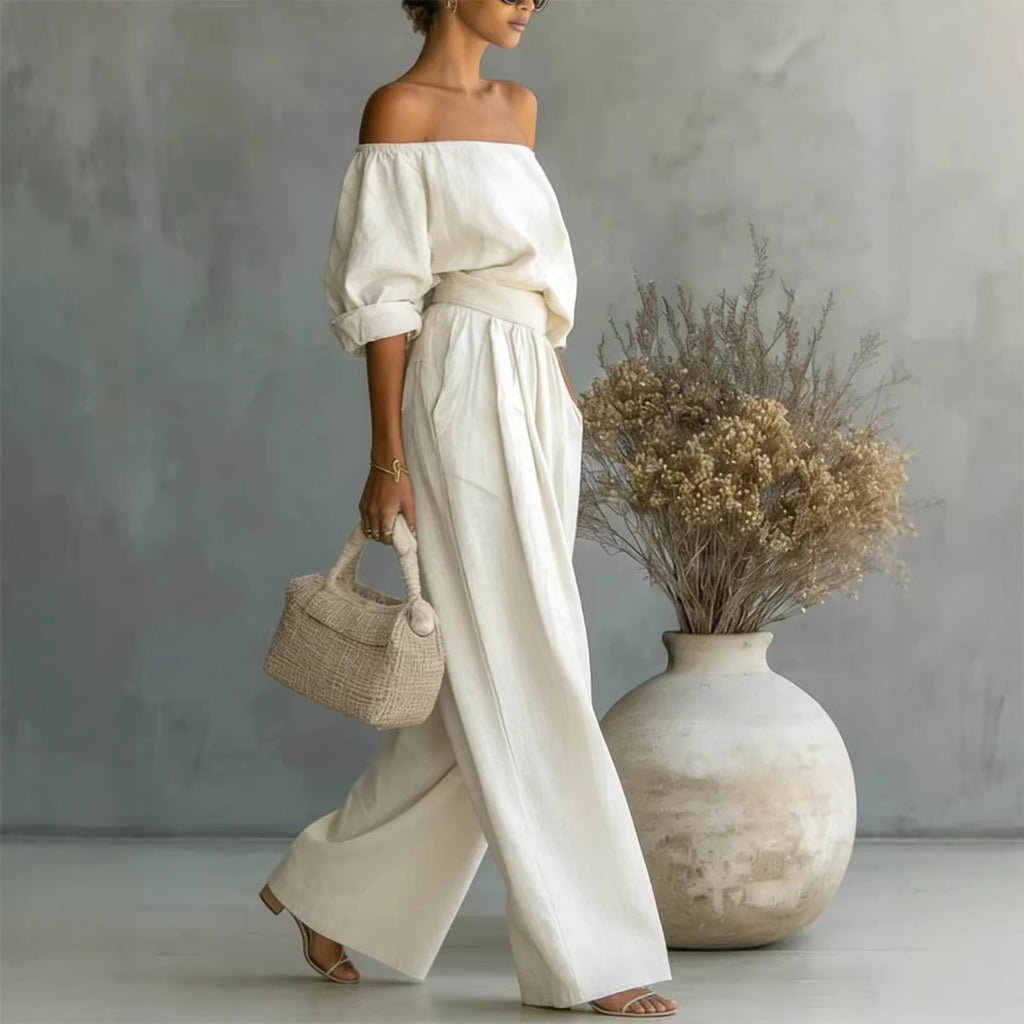Women's Off-Shoulder Top & Wide-Leg Pants Set
