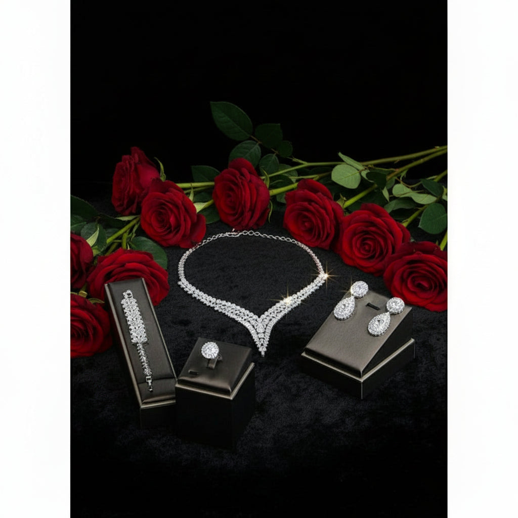 Zircon Botanical Jewelry Set – Necklace, Bracelet, Ring & Earrings