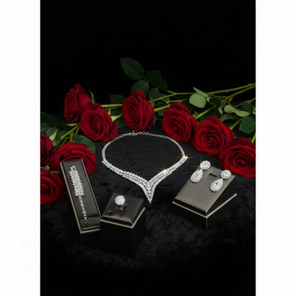 Zircon Botanical Jewelry Set – Necklace, Bracelet, Ring & Earrings