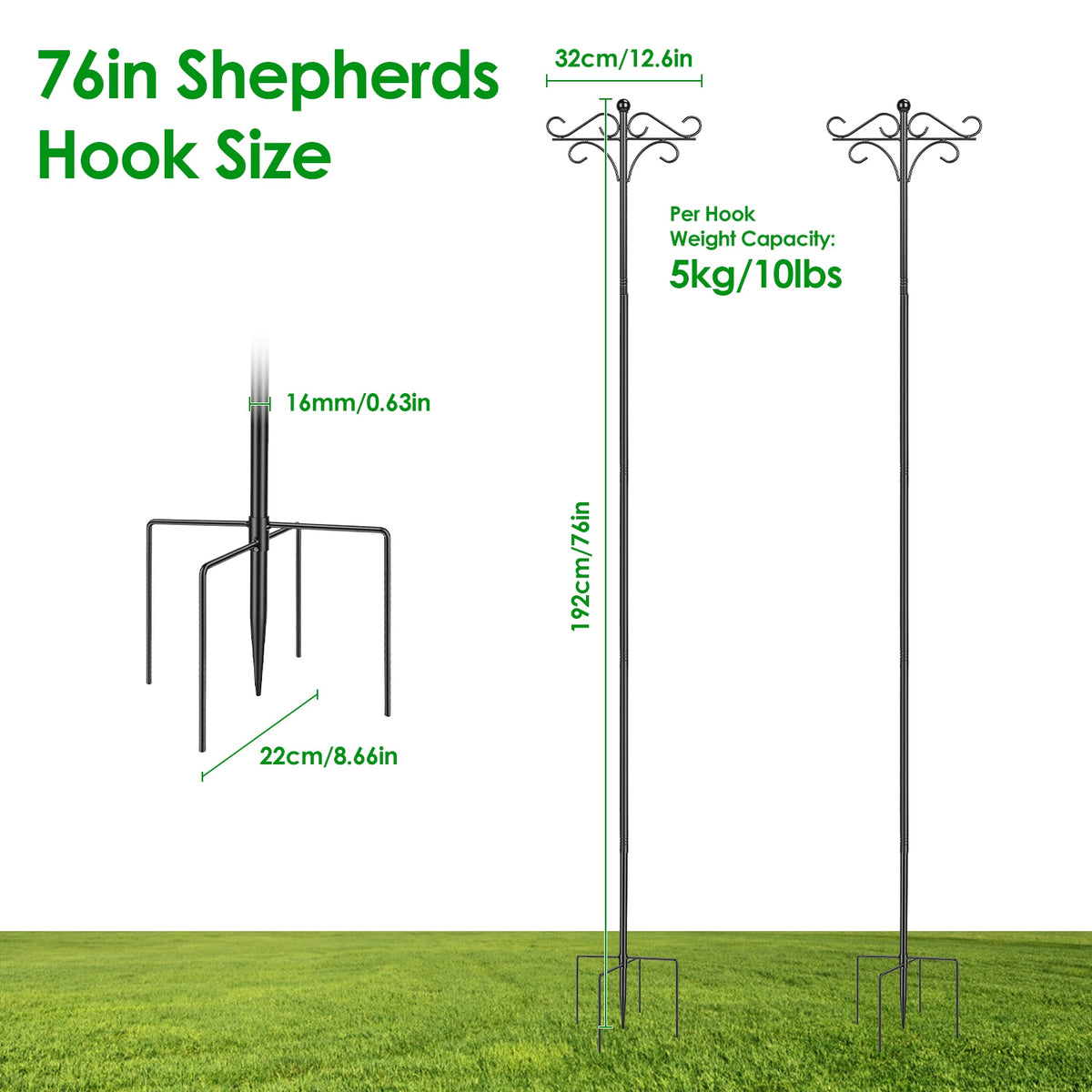 2-Pack Heavy Duty Double Shepherd's Hook — Bird Feeder & Garden Hanging Pole