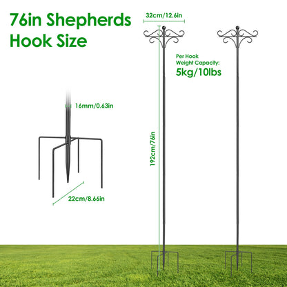 2-Pack Heavy Duty Double Shepherd's Hook — Bird Feeder & Garden Hanging Pole