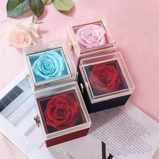 Acrylic Ring Box - Valentine's Day Proposal & Engagement Gift Box with Rose