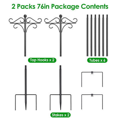 2-Pack Heavy Duty Double Shepherd's Hook — Bird Feeder & Garden Hanging Pole