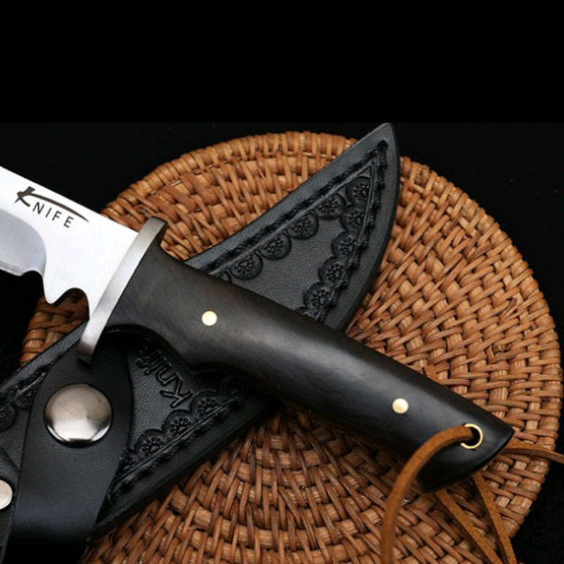 Compact Fixed Blade Knife - 5CR13 Steel with Rosewood Handle & Leather Sheath for Camping & EDC