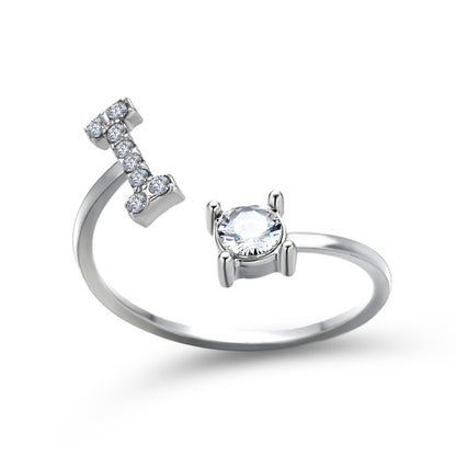 Personalized Initial Letter Ring | Adjustable Zircon Ring for Women