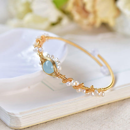 Vintage Pearl Cuff Bracelet – Gold Wire Wrapped Multi-Strand Women's Bangle