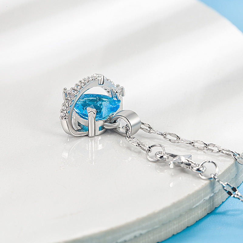 Ice Blue Zircon Heart Pendant Necklace