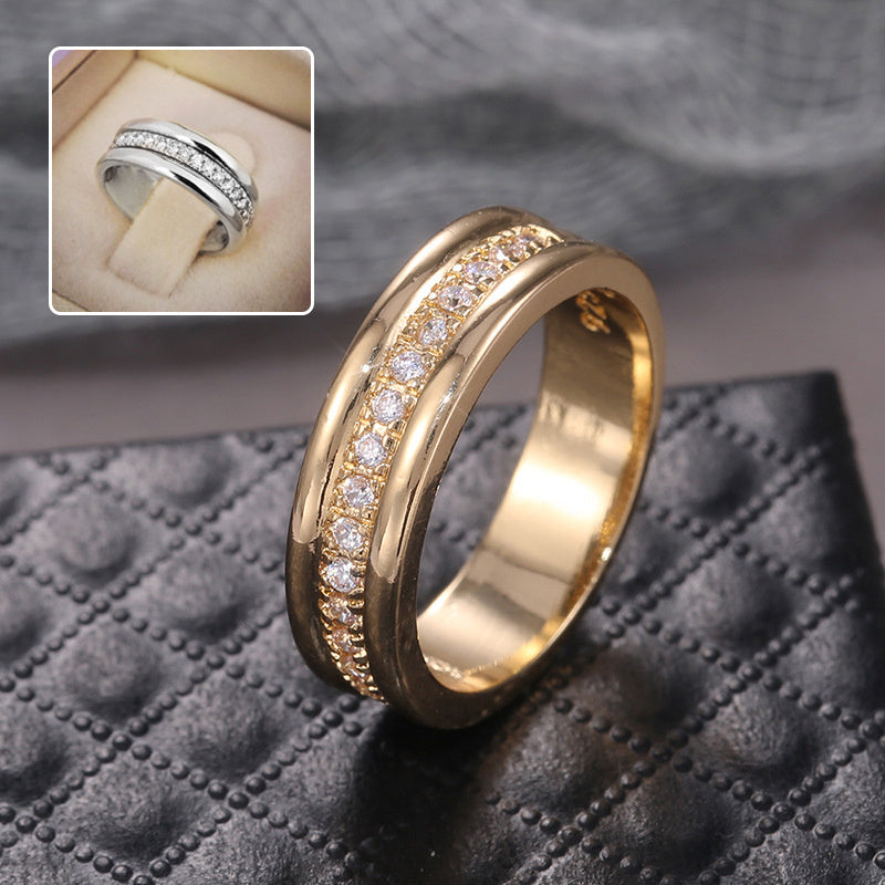 Two-Tone Zircon Ring – Gold & Silver Plated, Geometric Design