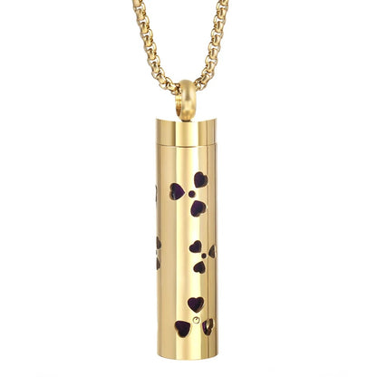 Gold Stainless Steel Aromatherapy Necklace - Cylindrical Hollow Pendant Essential Oil Diffuser
