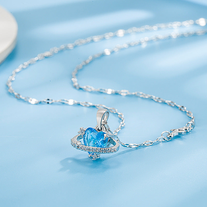 Ice Blue Zircon Heart Pendant Necklace