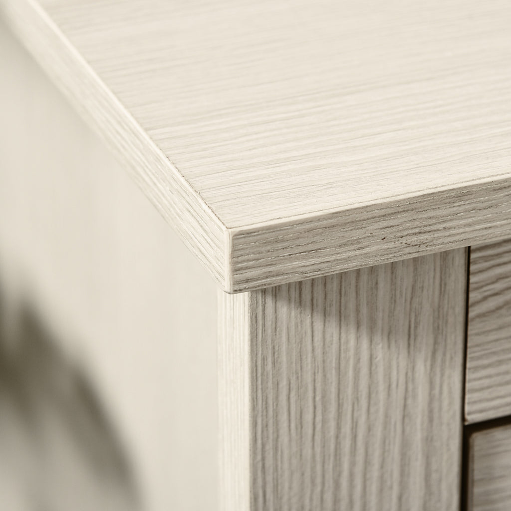 Farmhouse Computer Desk with Storage, Home Office Desk with 2 Drawers and 2 Cabinets, Cream White