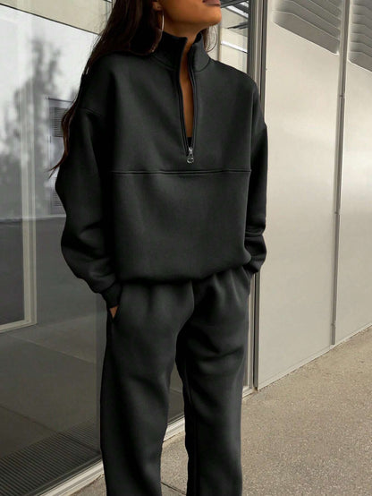 Women's Sporty Full-Zip Sweatshirt and Pants Set