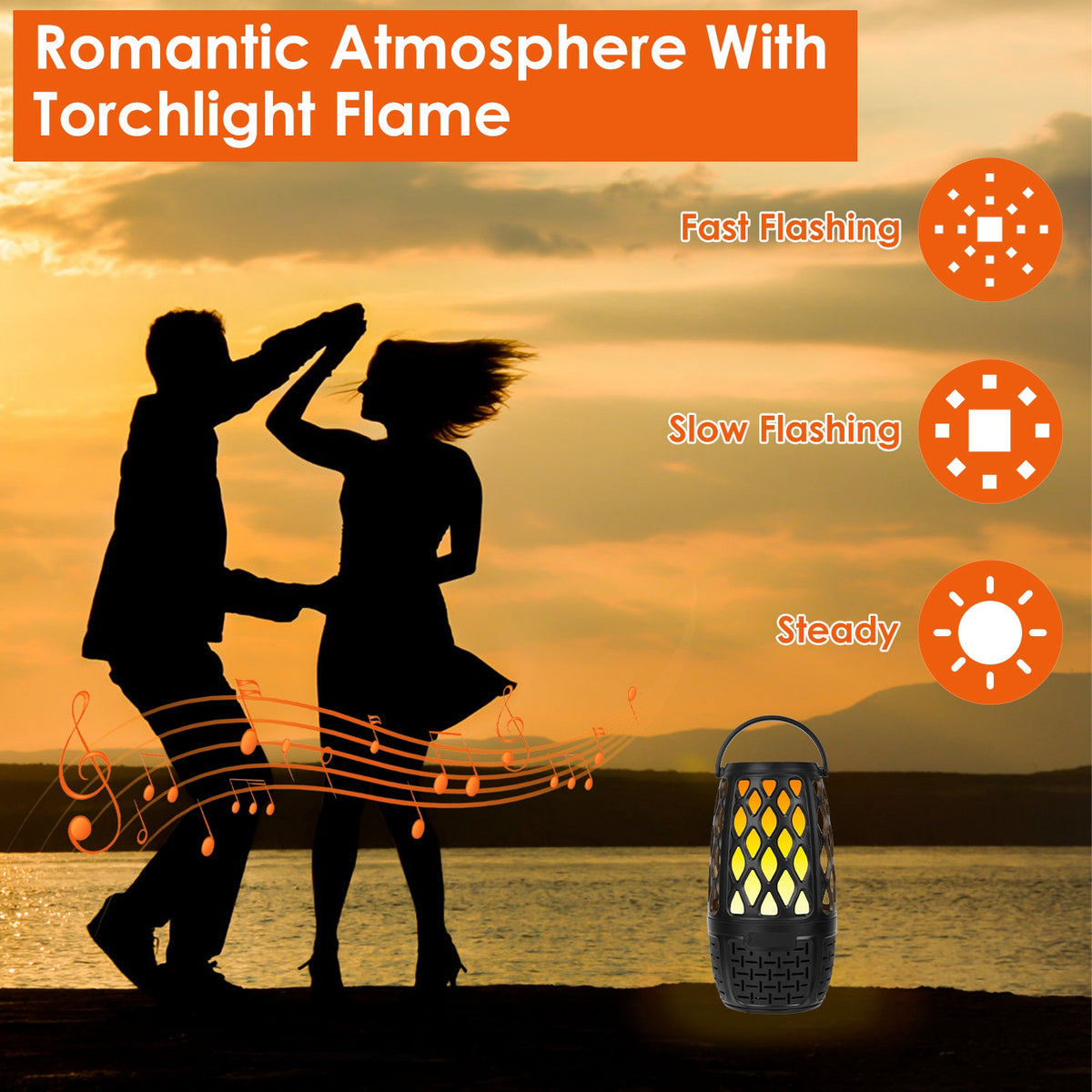 4-in-1 Wireless Bluetooth 5.3 Outdoor LED Flame Speaker – IPX5 Waterproof, Patio & Garden Speaker with 3 Flame Light Modes, Hook, Stake & Wall Mount, Sync Up to 100 Speakers