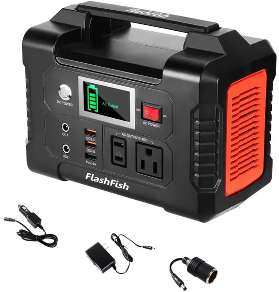 Portable Power Station 200W - FlashFish 40800mAh Solar Generator with AC Outlet, USB & DC Ports for Camping & Emergency