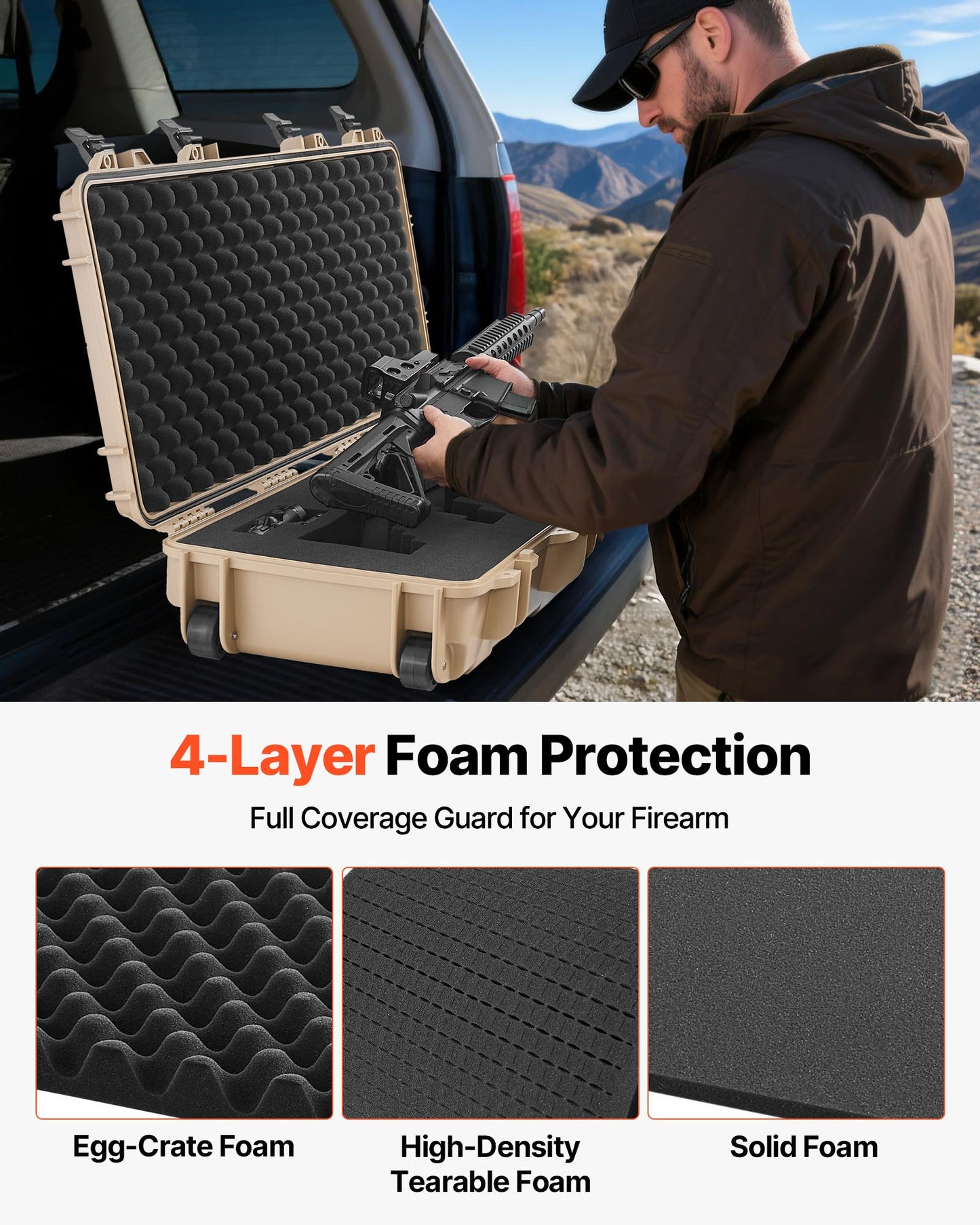 36" Hard Rifle Case - IP67 Waterproof Lockable Gun Case with Wheels & 4-Layer Foam