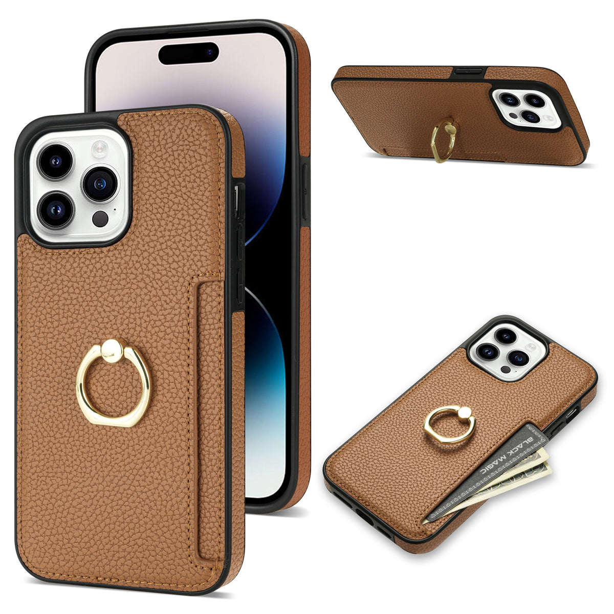 I phone  Pattern Fastened Ring Bracket Card Wallet Anti-fall Shell