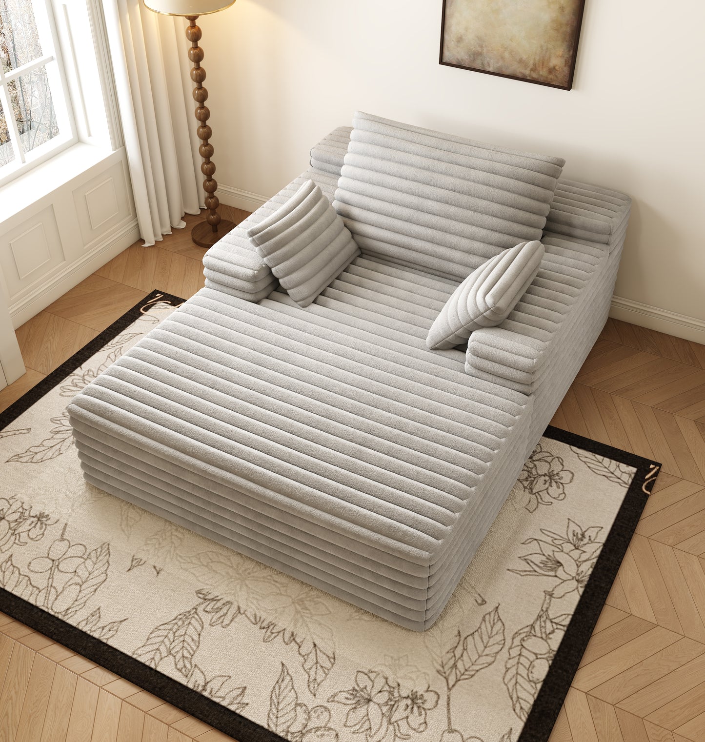 Oversized Chaise Lounge Chair – Fluffy Corduroy Cloud Sofa, Grey