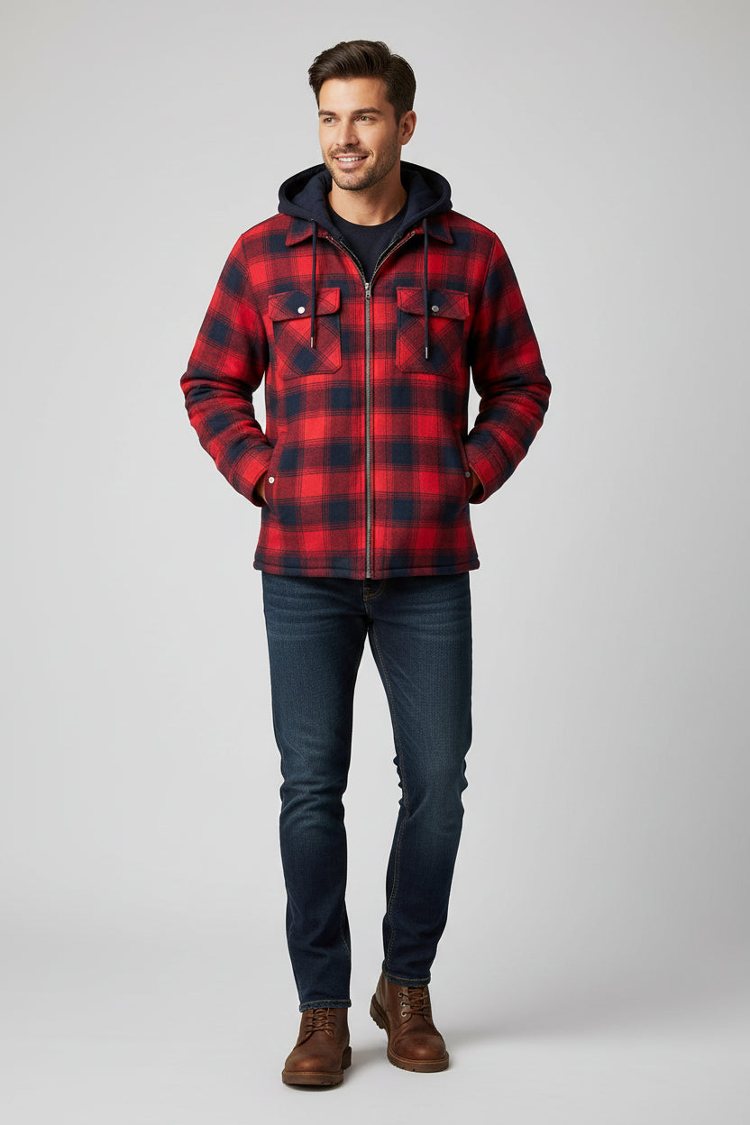 Men's Plaid Hooded Winter Jacket