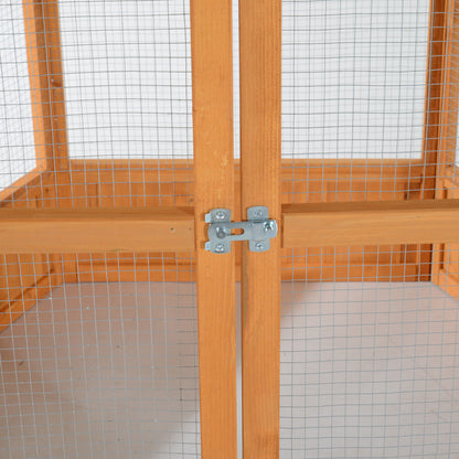 Large Wooden Bird Aviary – Hexagonal Outdoor Flight Cage with Covered Roof